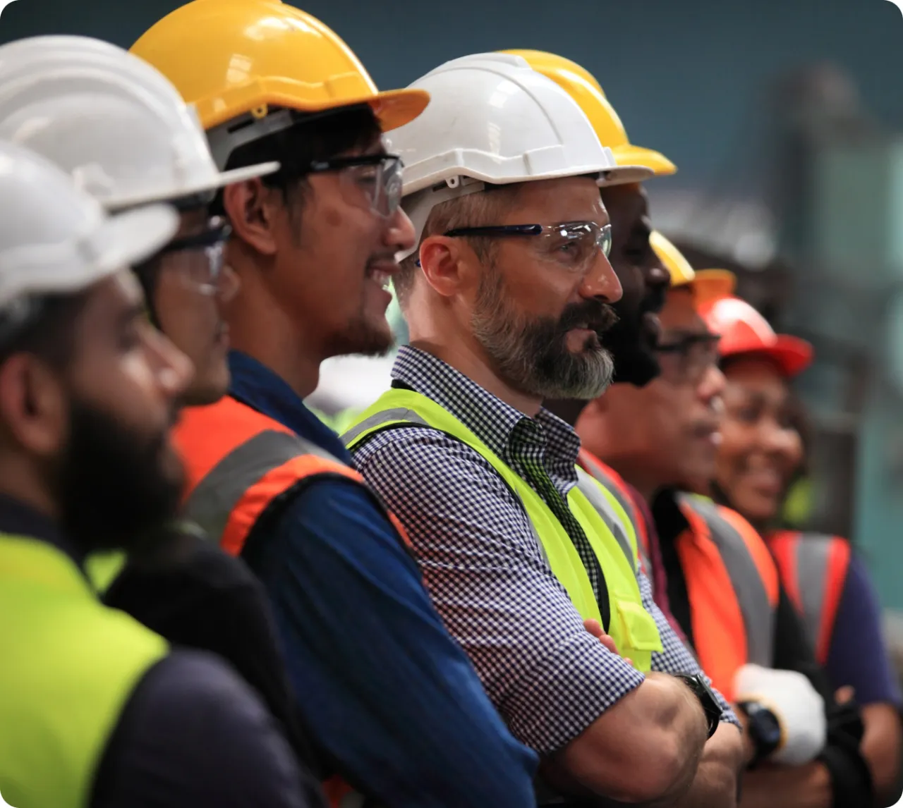 Group of workers lined up