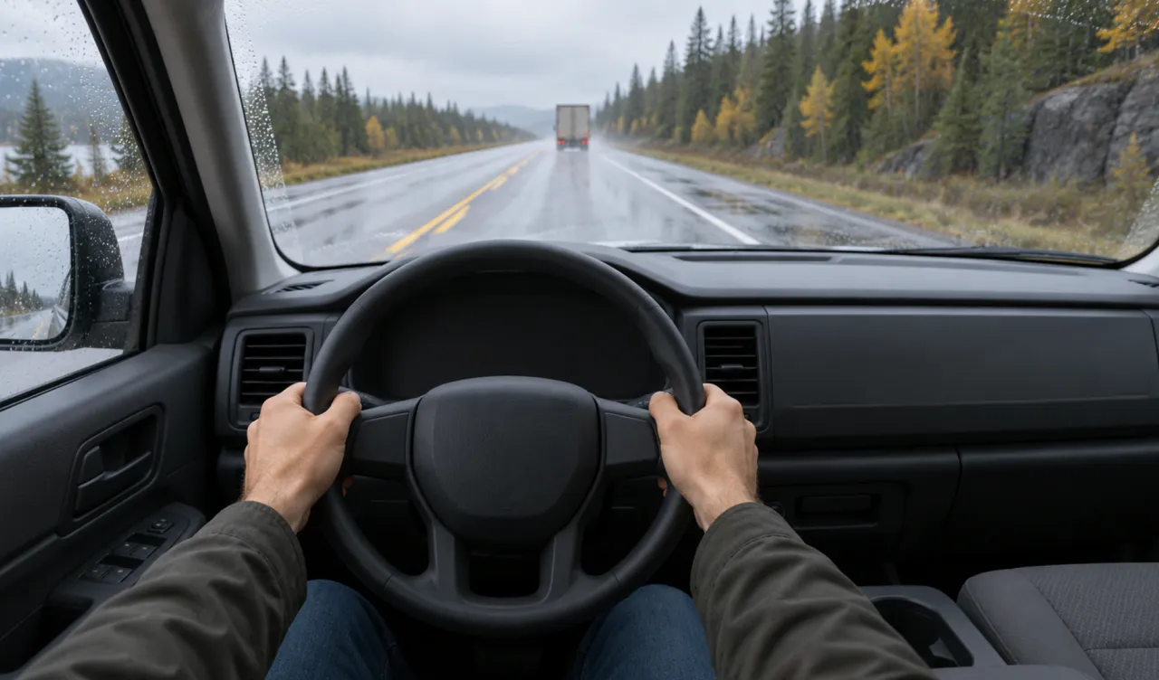 Conducteur professionnel vérifiant ses rétroviseurs au volant d'un véhicule d'entreprise