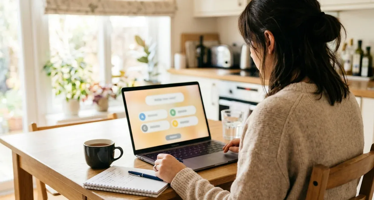 Person taking a free WHMIS practice test on a laptop at home