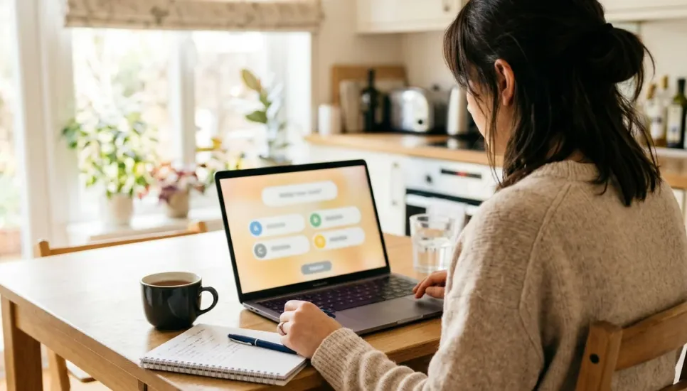 Person taking a free WHMIS practice test on a laptop at home