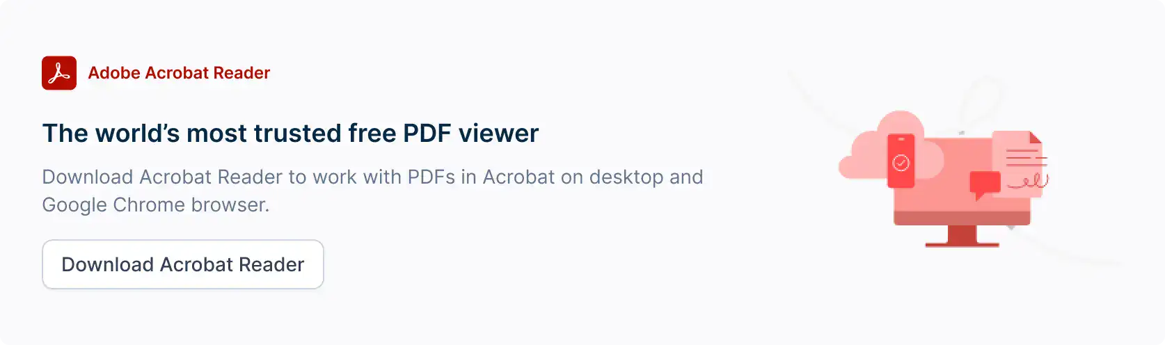 Download Adobe Acrobat Reader banner for opening PDF certificates upon course completion.