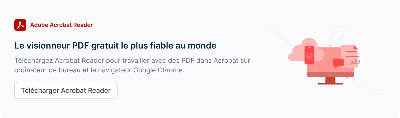 Download Adobe Acrobat Reader banner for opening PDF certificates upon course completion.