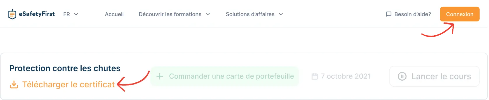 User panel screenshot showing the 'Download Certificate' button for eSafetyFirst customers.