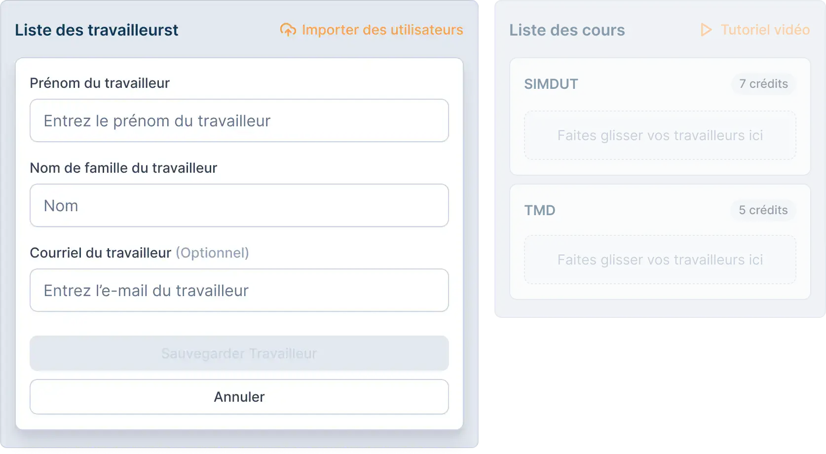 Section preview showing the worker invitation process, highlighting that the email address field is optional.