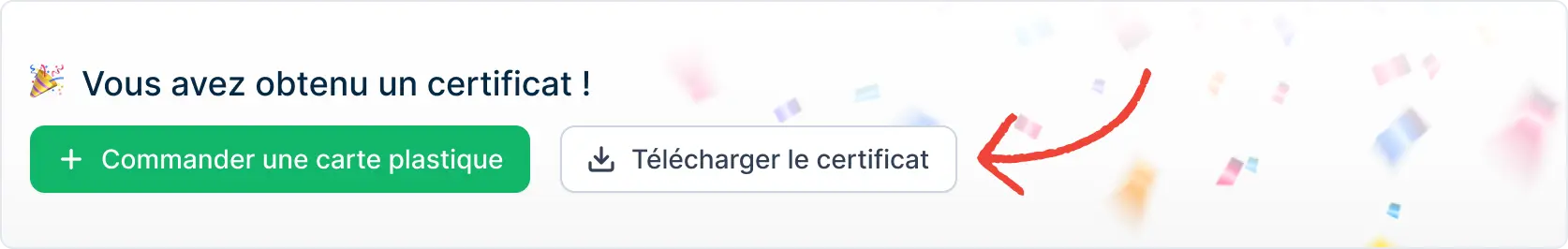 Banner showcasing a worker's earned certificate with options to 'Download Certificate' or 'Order a Plastic Card