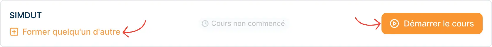 Platform preview highlighting the 'Train Someone Else' and 'Start Course' buttons for correct name assignment on certificates.