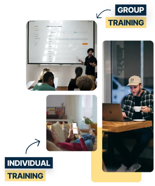 Comparison of workers in a group training room versus an individual accessing courses from home or a coffee shop